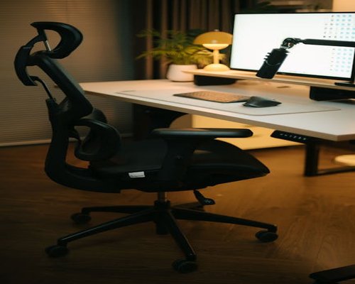 A workspace highlighting an organized desk designed for optimal comfort and posture